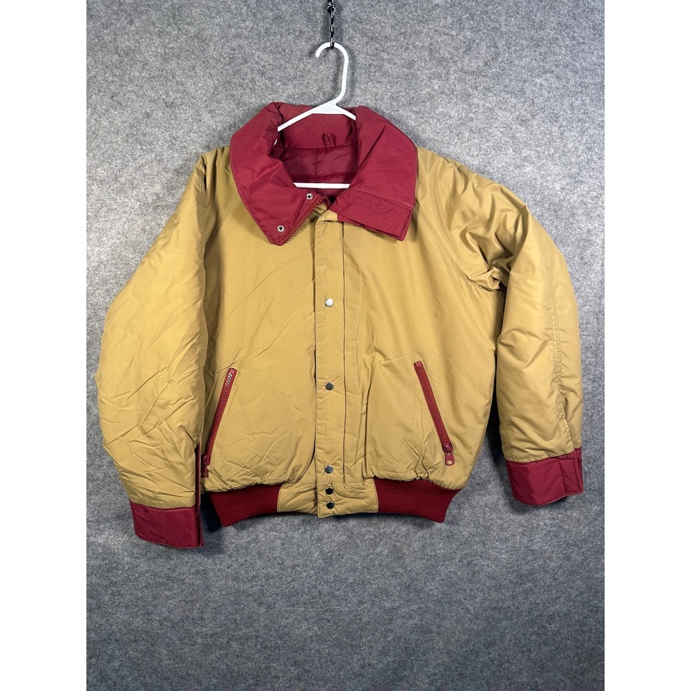 Anderson-Little Vintage Mens XL Tan‎ Burgundy Nylon Quilted Bomber Jacket